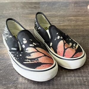 Vans Black and Pink Artistic Slip-Ons